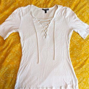 White Lace-Up Cotton Top